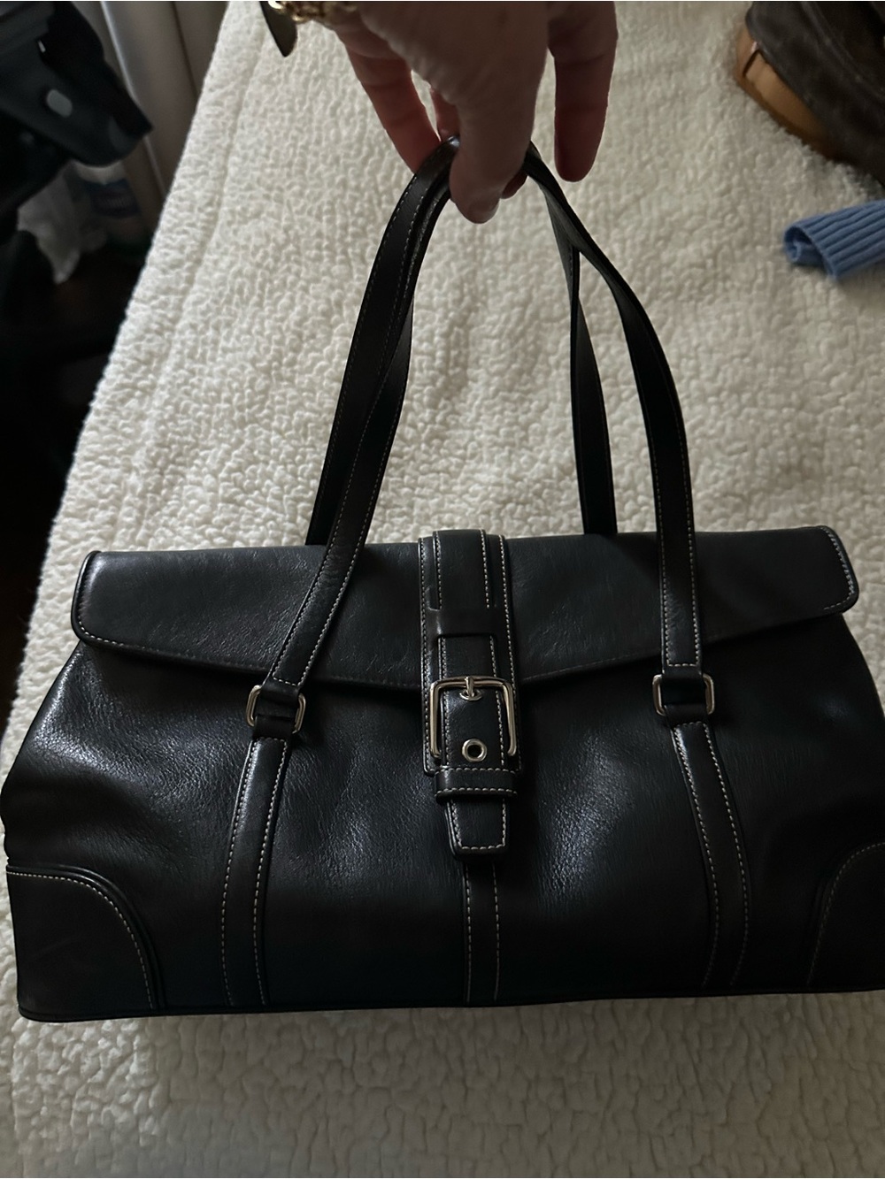 Coach Black Leather Duffel Satchel with Buckle Strap and Double Handles - Picture 14 of 14